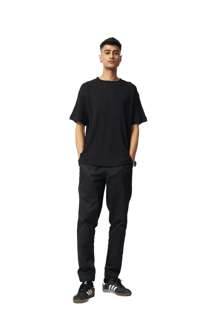 Black Relaxed Wide-Leg Track Pants for Men
