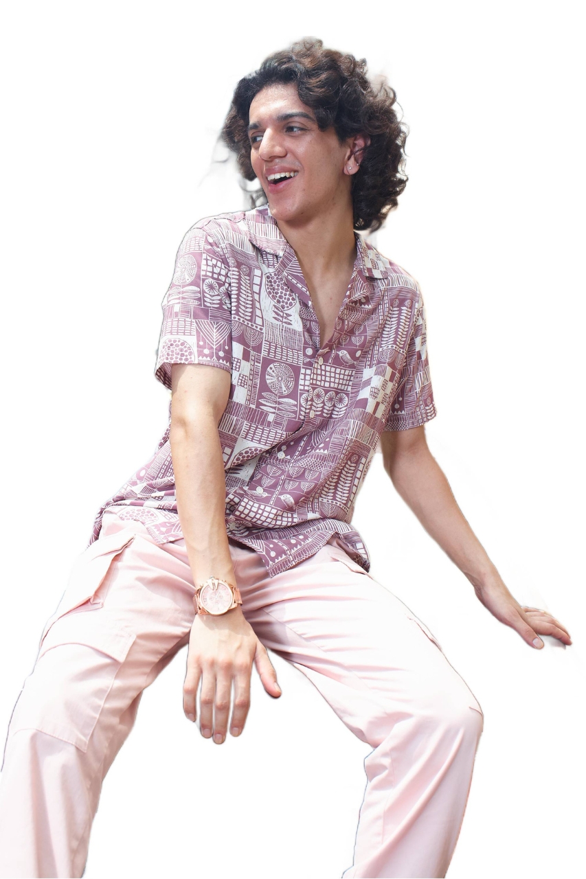 Abstract Patterned Short-Sleeve Shirt for Men