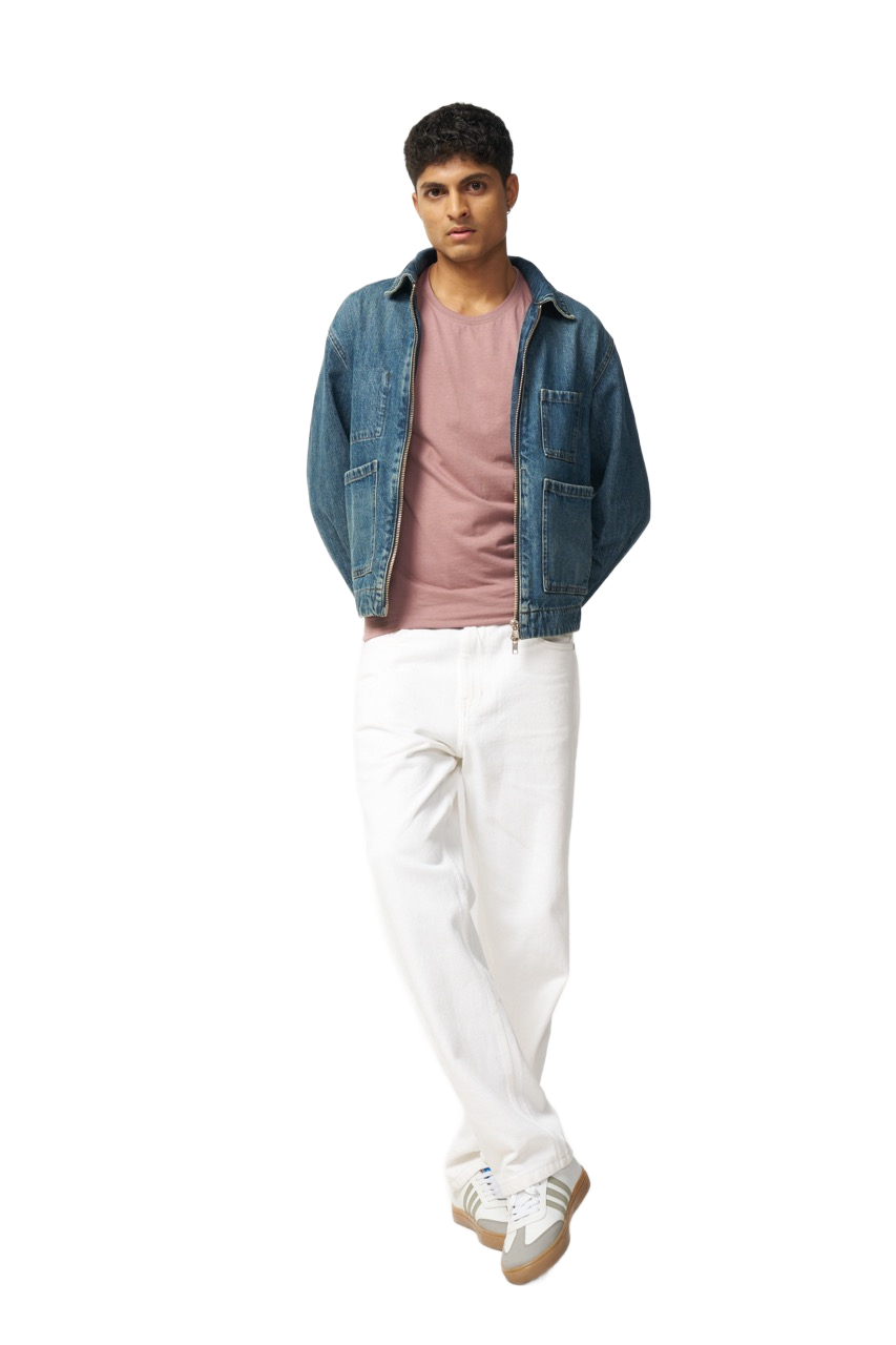 Straight-Leg Slim Fit White Jeans for Men