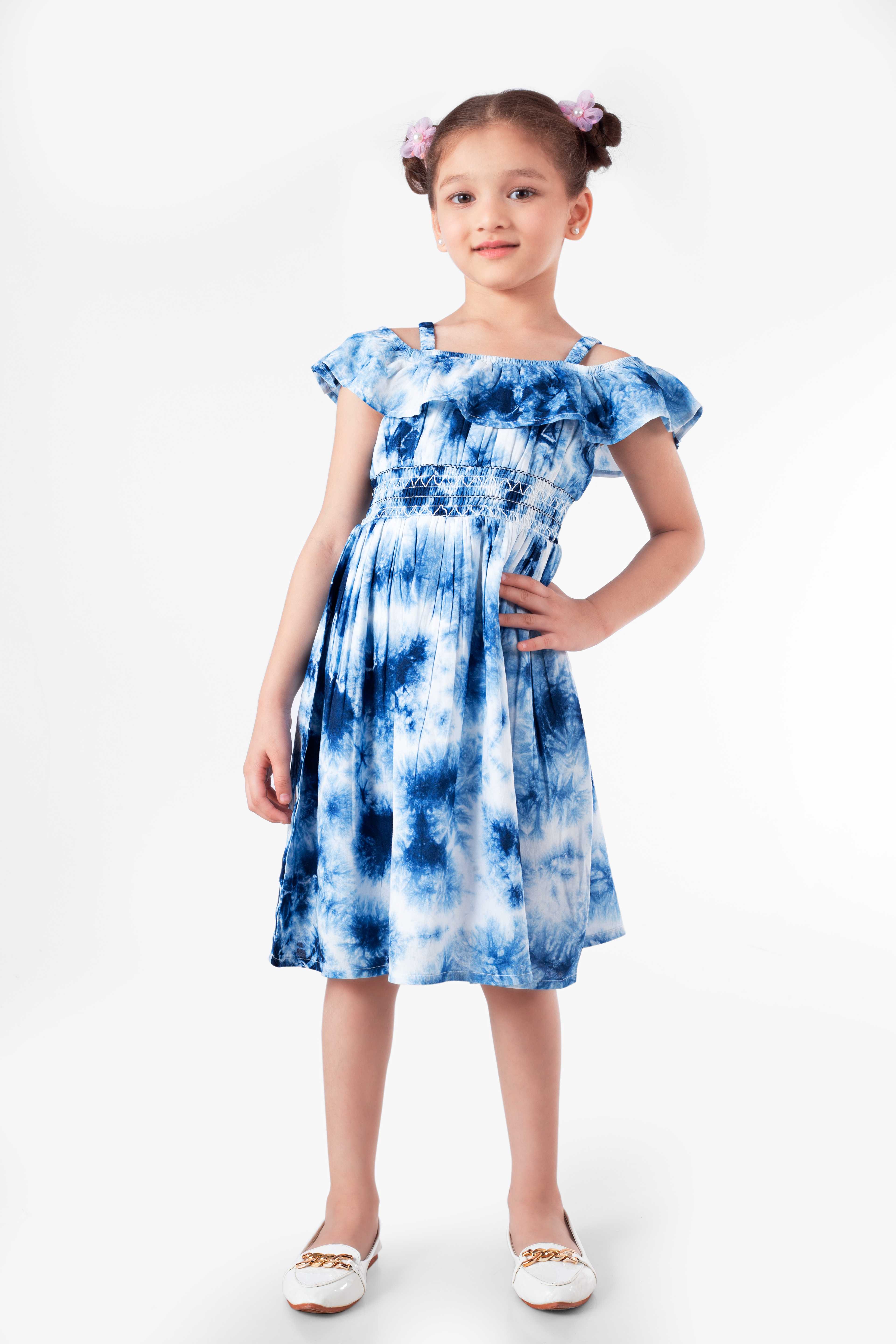 Blue Tie-Dye Dress for Girls