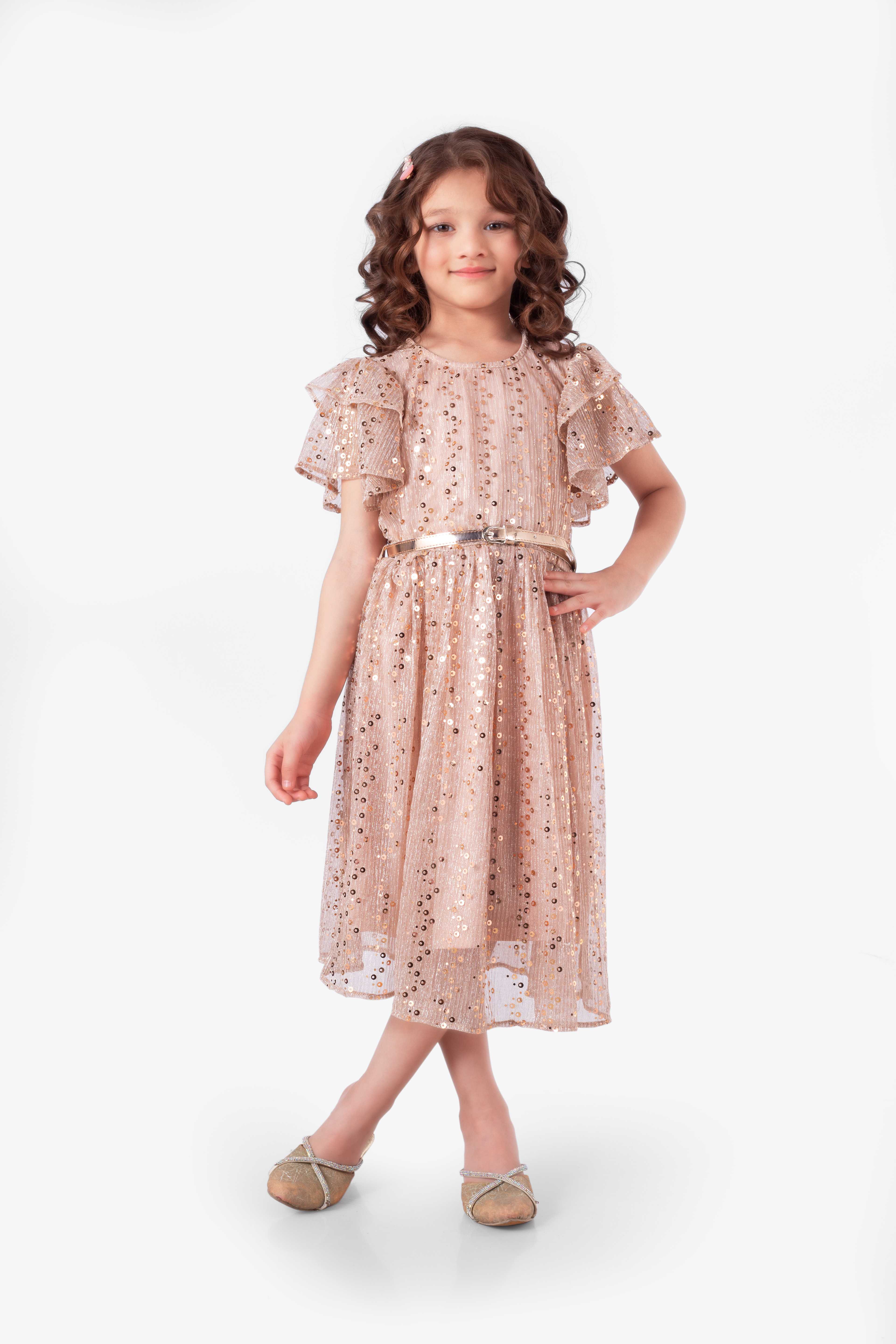 Girls' Rose Gold Sequin Party Dress