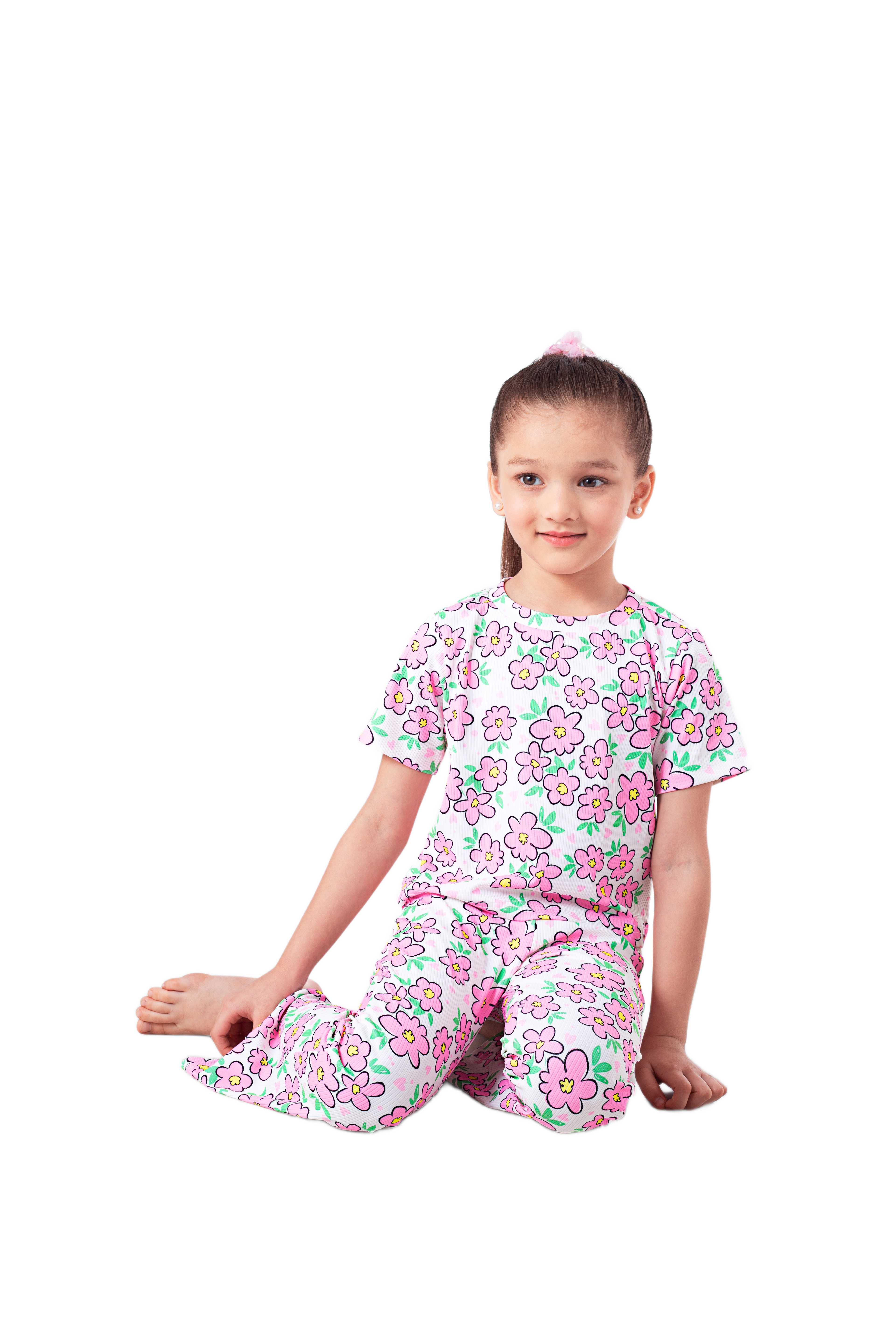 Girls' Vibrant Floral Print Crop Tee