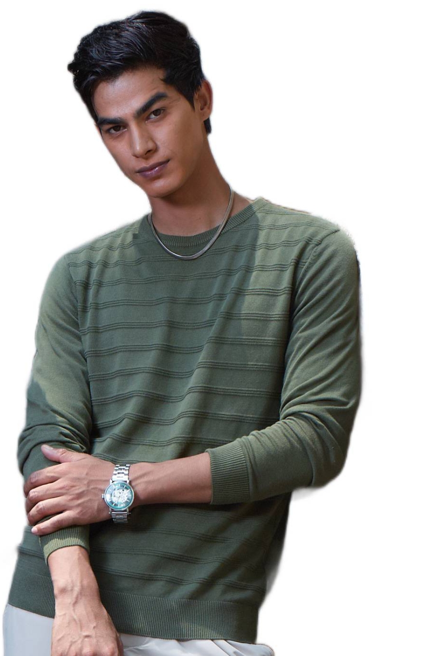 Men's Olive Green Crewneck Flat Knit Polo
