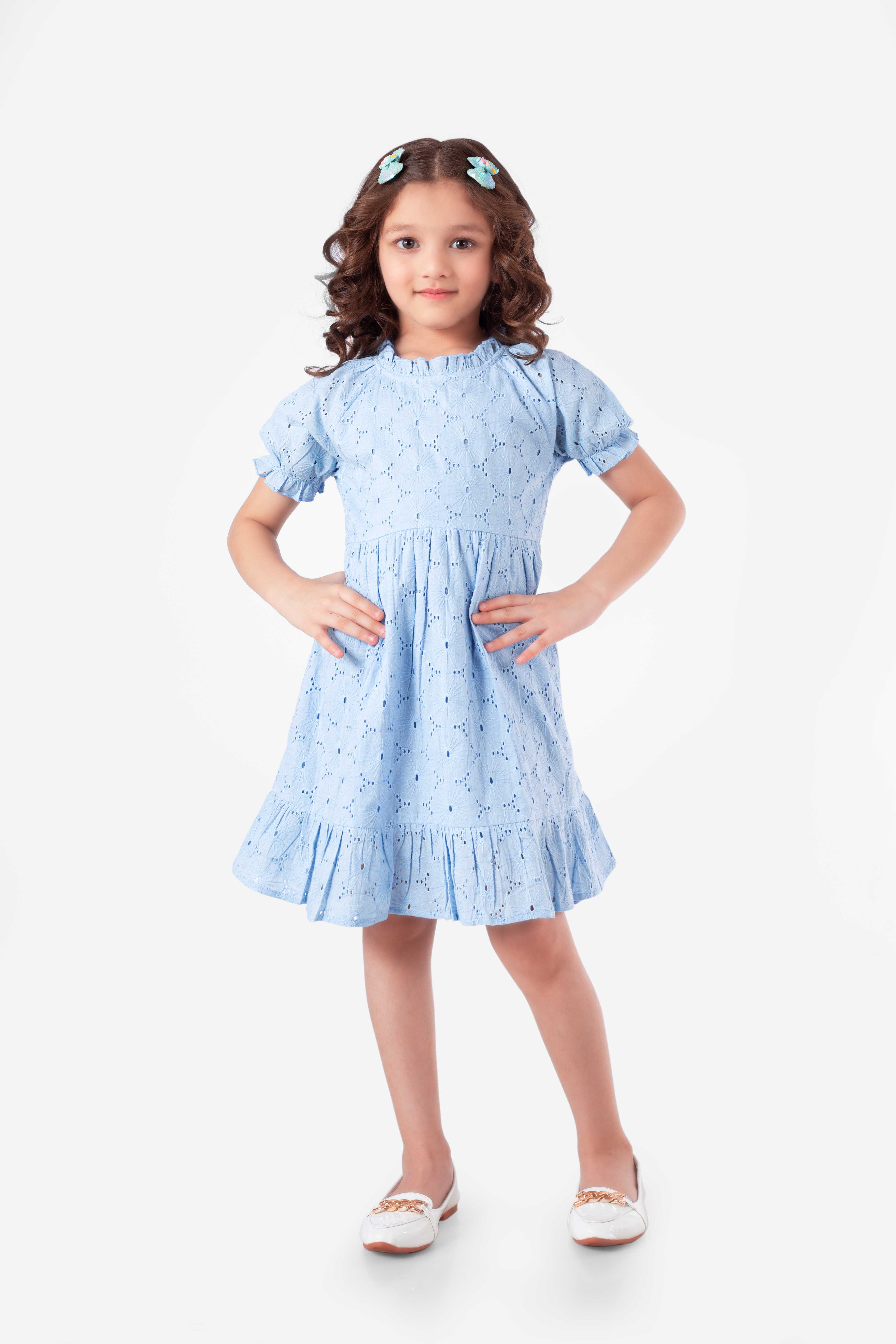 Girls' Powder Blue Eyelet Dress