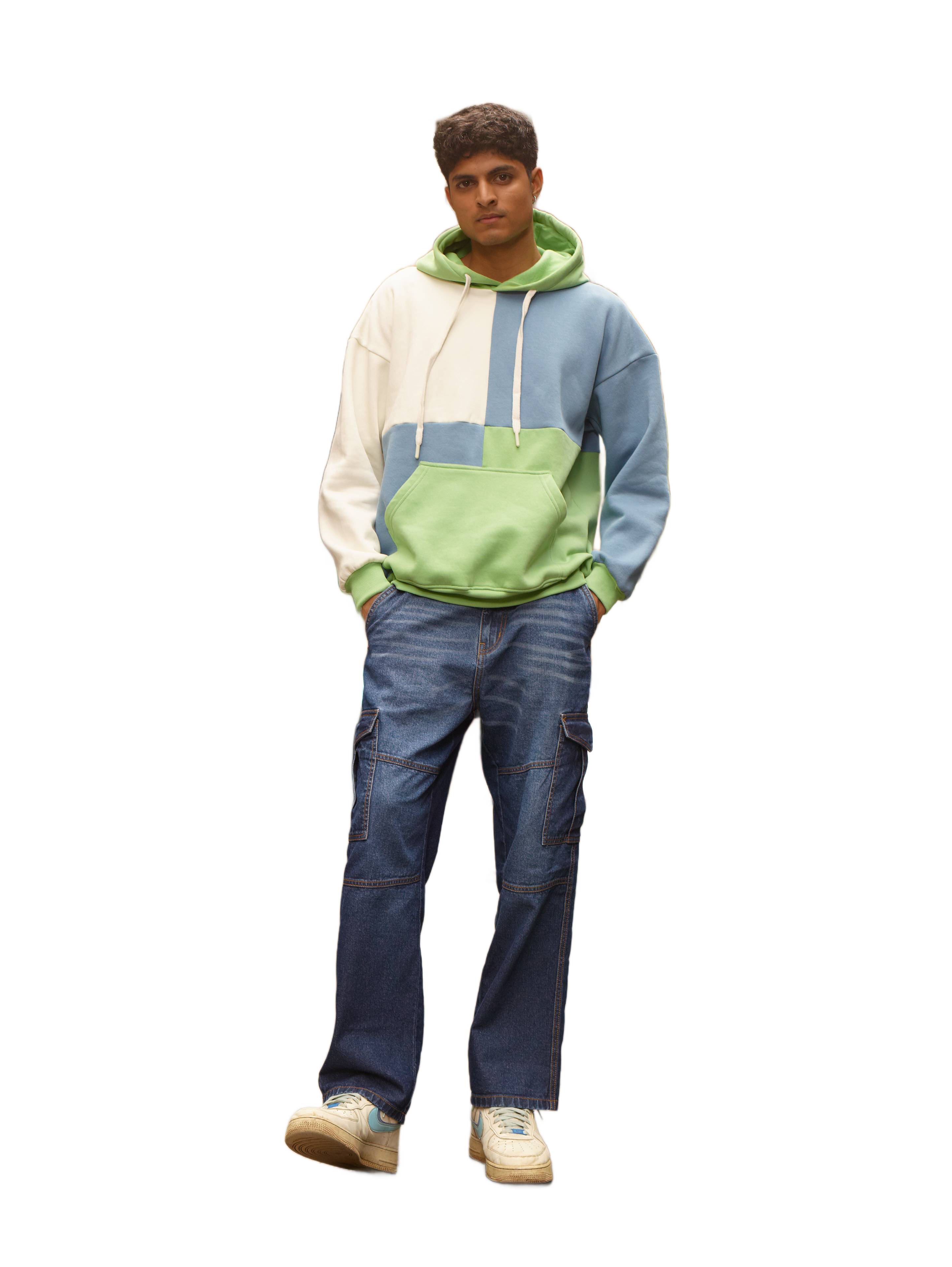 Colorblock Relaxed-fit Pullover Hoodie for Men